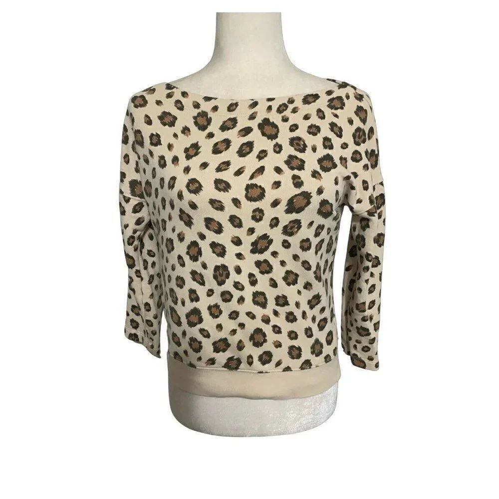 j crew womens beige brown leopard print long sleeve sweater top xxs